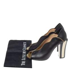 Pre Owned Fendi Black Leather Scallop Trim Open Toe Pumps Size 39
