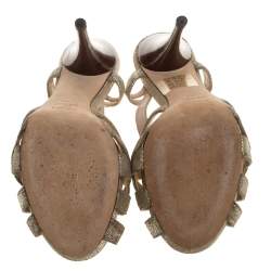 Pre Owned Fendi Grey Gold Foiled Suede Caged Ankle Strap Sandals Size 37.5