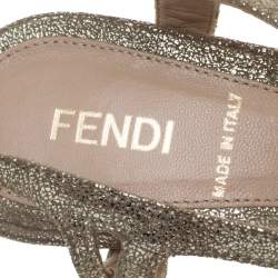 Pre Owned Fendi Grey Gold Foiled Suede Caged Ankle Strap Sandals Size 37.5