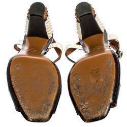 Fendi Two Tone Patent Leather Polifonia Studded Heel Ankle Strap Sandals Size 41