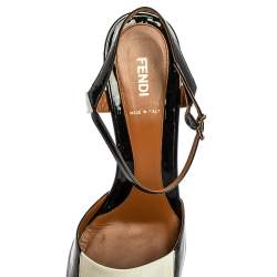 Fendi Two Tone Patent Leather Polifonia Studded Heel Ankle Strap Sandals Size 41
