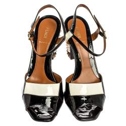 Fendi Two Tone Patent Leather Polifonia Studded Heel Ankle Strap Sandals Size 41