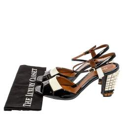 Fendi Two Tone Patent Leather Polifonia Studded Heel Ankle Strap Sandals Size 41