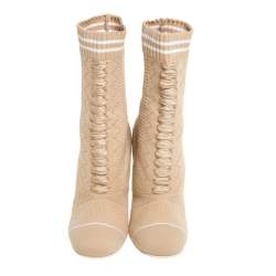 Pre Owned Fendi Beige Knit Fabric Rockoko Runway Openwork Ankle Boots Size 37