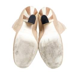 Pre Owned Fendi Beige Knit Fabric Rockoko Runway Openwork Ankle Boots Size 37