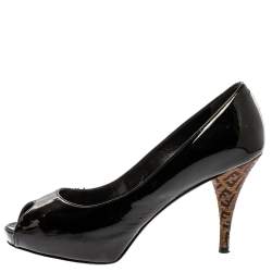 Pre Owned Fendi Patent Leather Peep Toe Platform Pumps Size 37.5