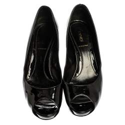 Pre Owned Fendi Patent Leather Peep Toe Platform Pumps Size 37.5