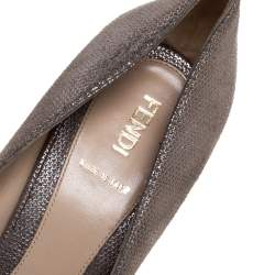 Fendi Silver/Grey Textured Suede Leather Deco Bow Platform Pumps Size 38.5