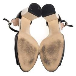 Pre Owned Fendi Black Leather Chameleon Block Heel Ankle Strap Sandals Size 39