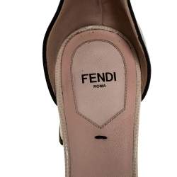 Pre Owned Fendi Black Leather Chameleon Block Heel Ankle Strap Sandals Size 39