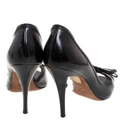 Fendi Black Patent Leather Peep Toe Bow Pumps Size 39