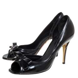 Fendi Black Patent Leather Peep Toe Bow Pumps Size 39