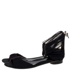 Fendi Black Mesh and Suede Bow Open Toe Flat Sandals Size 39.5