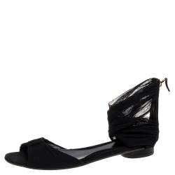 Fendi Black Mesh and Suede Bow Open Toe Flat Sandals Size 39.5