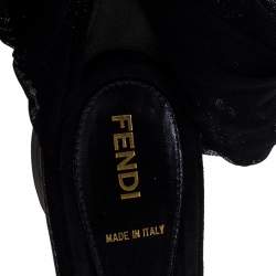 Fendi Black Mesh and Suede Bow Open Toe Flat Sandals Size 39.5