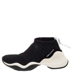 Pre Owned Fendi Black FF Logo Knit Fabric High Top Sneakers Size 38