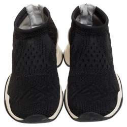 Pre Owned Fendi Black FF Logo Knit Fabric High Top Sneakers Size 38
