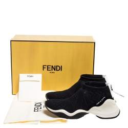 Pre Owned Fendi Black FF Logo Knit Fabric High Top Sneakers Size 38