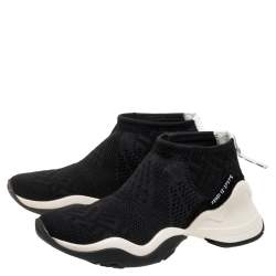 Pre Owned Fendi Black FF Logo Knit Fabric High Top Sneakers Size 38