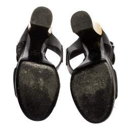 Pre Owned Fendi Black/Neon Green Leather Mirror Heel Ankle Strap Sandals Size 36