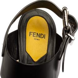 Pre Owned Fendi Black/Neon Green Leather Mirror Heel Ankle Strap Sandals Size 36