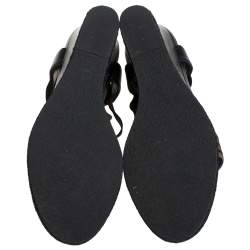 Pre Owned Fendi Black/Brown Leather And Elastic Fabric T-Strap Espadrille Wedge Sandals Size 38.5