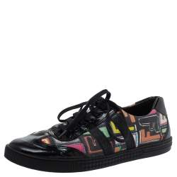 Pre Owned Fendi Multicolor Canvas and Patent Leather Zucca Low Top Sneakers Size 38.5