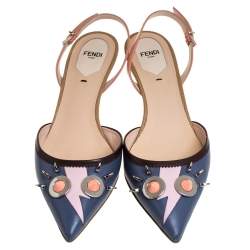 Pre Owned Fendi Multicolor Leather Studded Monster Slingback Sandals Size 39