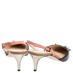 Pre Owned Fendi Multicolor Leather Studded Monster Slingback Sandals Size 39