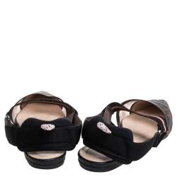 Pre Owned Fendi Black/Brown Zucca Mesh Colibri Slingback Flat Sandals Size 38