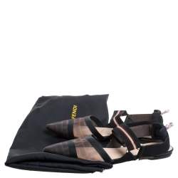 Pre Owned Fendi Black/Brown Zucca Mesh Colibri Slingback Flat Sandals Size 38