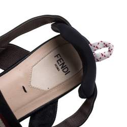 Pre Owned Fendi Black/Brown Zucca Mesh Colibri Slingback Flat Sandals Size 38
