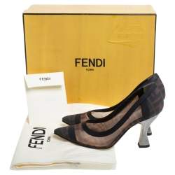 Pre Owned Fendi Brown/Black Zucca Mesh And Leather Trim Colibrì Pointed Toe Pumps Size 35