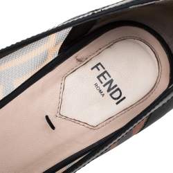 Pre Owned Fendi Brown/Black Zucca Mesh And Leather Trim Colibrì Pointed Toe Pumps Size 35
