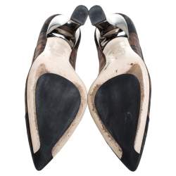 Pre Owned Fendi Brown/Black Zucca Mesh And Leather Trim Colibrì Pointed Toe Pumps Size 35