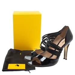 Pre Owned Fendi Black Patent Leather Open Toe Strappy Slip On Sandals Size 39