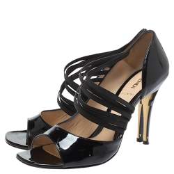 Pre Owned Fendi Black Patent Leather Open Toe Strappy Slip On Sandals Size 39