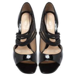 Pre Owned Fendi Black Patent Leather Open Toe Strappy Slip On Sandals Size 39