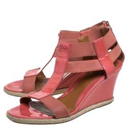 Pre Owned صندل إسبادريل فندي كعب روكي كاريواكا قماش مطاط وجلد لامع وردي مقاس 38