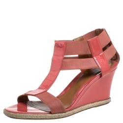 Pre Owned صندل إسبادريل فندي كعب روكي كاريواكا قماش مطاط وجلد لامع وردي مقاس 38