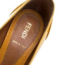 مملوكة مسبقًا Fendi Yellow/Pink Fendista Colorblock Lizard-Embossed Leather Peep Toe Platform Pumps Size 36