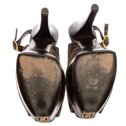 Pre Owned Fendi Tobacco Zucca Canvas Fendista Platform Slingback Sandals Size 37 