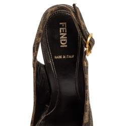 Pre Owned Fendi Tobacco Zucca Canvas Fendista Platform Slingback Sandals Size 37 