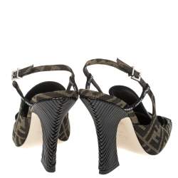 Pre Owned Fendi Tobacco Zucca Canvas and Leather FFreedom Slingback Pumps Size 39