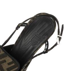 Pre Owned Fendi Tobacco Zucca Canvas and Leather FFreedom Slingback Pumps Size 39