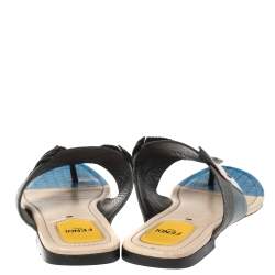 مملوكة مسبقًا Fendi Multicolor Bugs Paneled Leather Thong Sandals Size 38.5