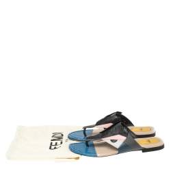 مملوكة مسبقًا Fendi Multicolor Bugs Paneled Leather Thong Sandals Size 38.5