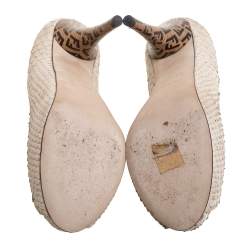 Pre Owned Fendi Beige Python Embossed Leather Platform Peep Toe Pumps Size 36