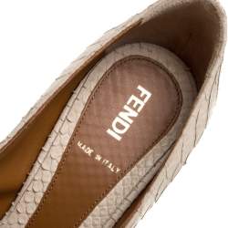 Pre Owned Fendi Beige Python Embossed Leather Platform Peep Toe Pumps Size 36