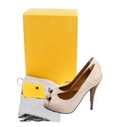 Pre Owned Fendi Beige Python Embossed Leather Platform Peep Toe Pumps Size 36